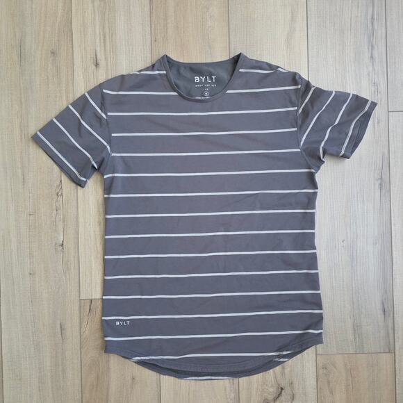 BYLT Drop Cut S/S Lux Gray/White Stripe Short Sleeve Activewear Top Men Sz M - Picture 6 of 9